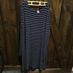 Navy and White Striped Knit Long Sleeved Swing Dress, Size Medium
